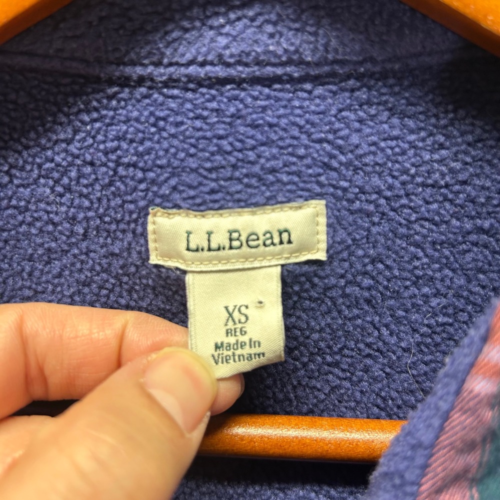 LL Bean Womens XS Fleece Lined Flannel Shirt Jacket Plaid Purple Pink 505597 - Picture 4 of 10